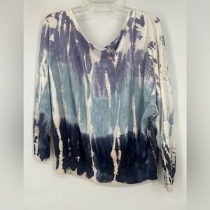Young Fabulous & Broke Blue Purple Tye Dye Slouchy Oversized Pullover Sweatshirt
